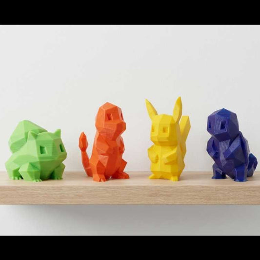 Low-Poly Pokémon Collector Set – 3D Printed Geometric Figures (Pikachu, Bulbasaur, Charmander, Squirtle)